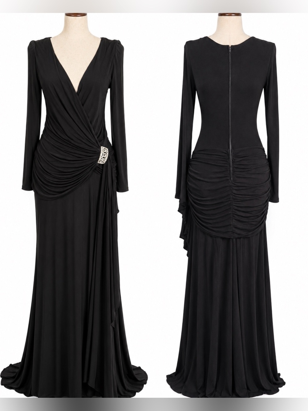 Tadashi Shoji draped low-V gown. 4